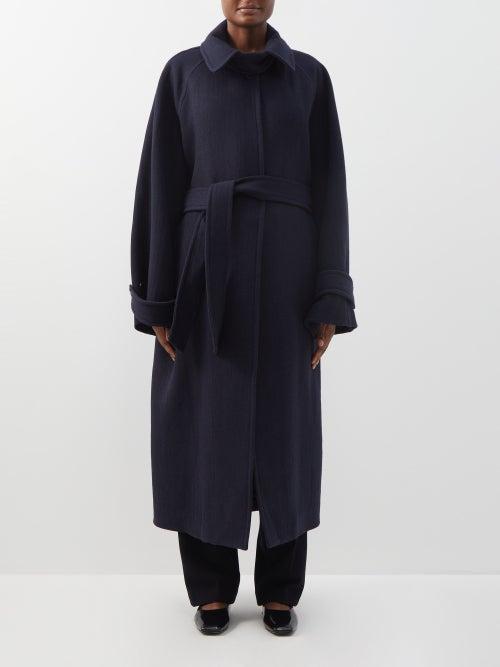 Raey - Oversized Belted Raglan-sleeve Wool-blend Coat - Womens - Navy