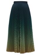 Matchesfashion.com Mary Katrantzou - Dgrad Houndstooth Print Pleated Crepe Skirt - Womens - Dark Green