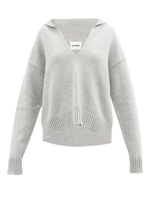 Jil Sander - Open-collar Cashmere-blend Sweater - Womens - Light Grey