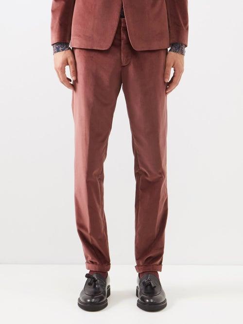 Paul Smith - Flat-front Cotton-velvet Suit Trousers - Mens - Burgundy