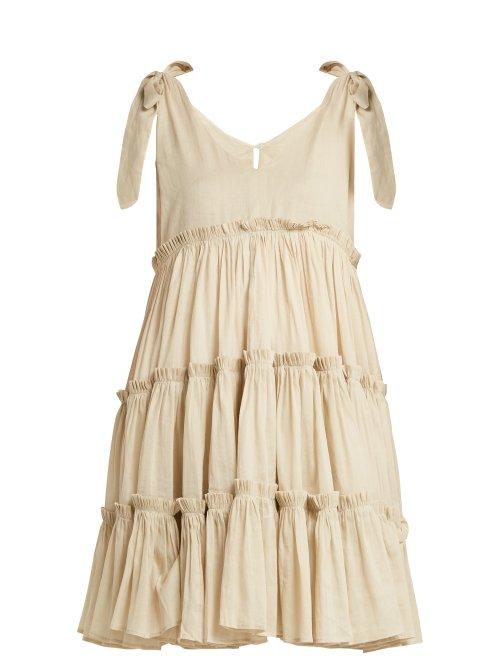 Matchesfashion.com Innika Choo - Tiered Ruffle Trimmed Ramie Mini Dress - Womens - Beige