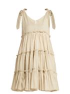 Matchesfashion.com Innika Choo - Tiered Ruffle Trimmed Ramie Mini Dress - Womens - Beige