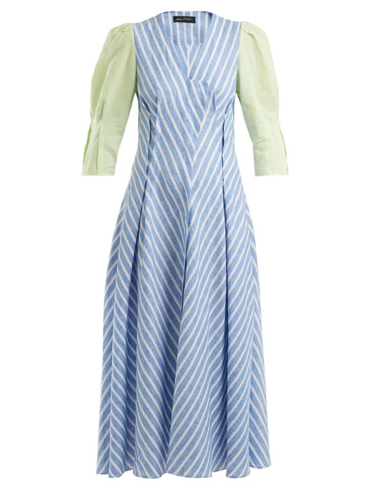 Anna October Contrast-sleeve Striped Linen Dress