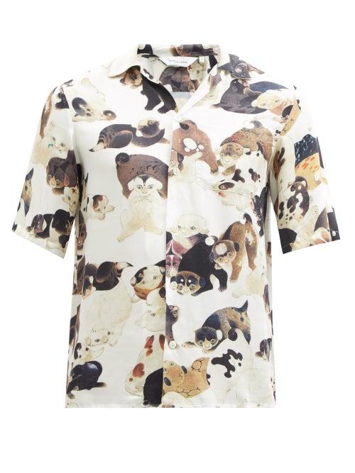 Mens Rtw Nipoaloha - The Hundred Dogs-print Poplin Shirt - Mens - White Multi