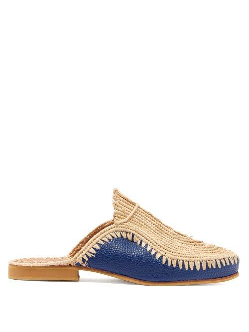 Matchesfashion.com Kilometre Paris - Raffia Woven Backless Slippers - Womens - Navy