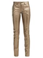 Matchesfashion.com Saint Laurent - Metallic Leather Trousers - Womens - Bronze