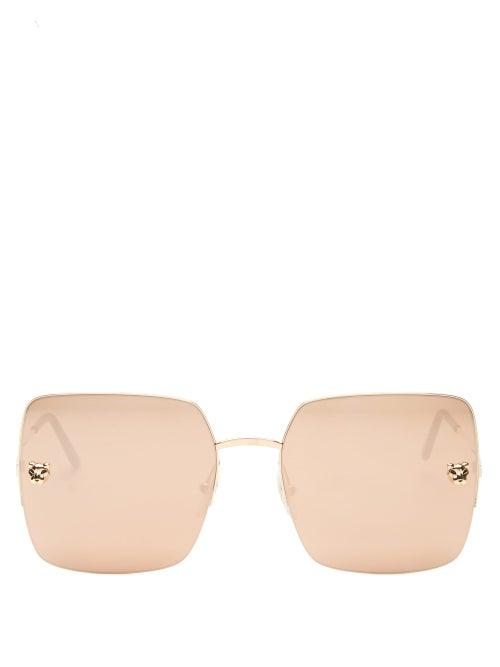 Matchesfashion.com Cartier Eyewear - Panthre De Cartier Square Metal Sunglasses - Womens - Gold