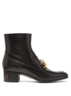 Matchesfashion.com Gucci - Quentin Chain Embellished Leather Ankle Boots - Mens - Black