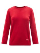 Ladies Rtw A.p.c. - Kourtney Logo-embroidered Cotton-blend Sweater - Womens - Red