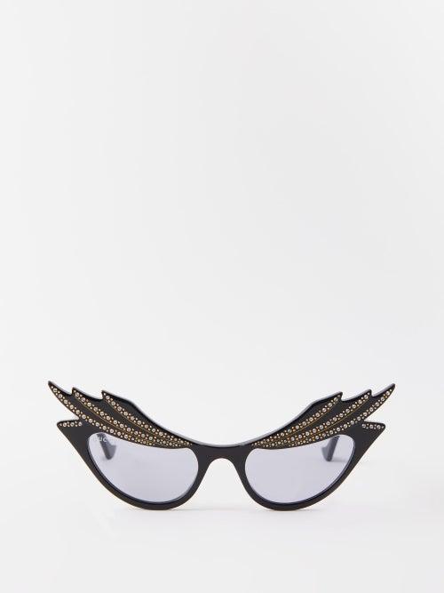 Gucci Eyewear - Crystal-embellished Cat-eye Acetate Sunglasses - Womens - Black Multi