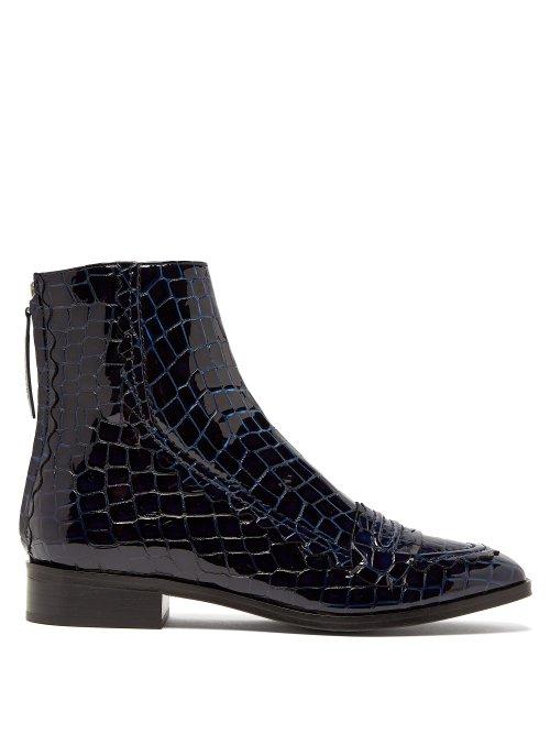 Matchesfashion.com Alexachung - Tour Crocodile Effect Leather Boots - Womens - Navy