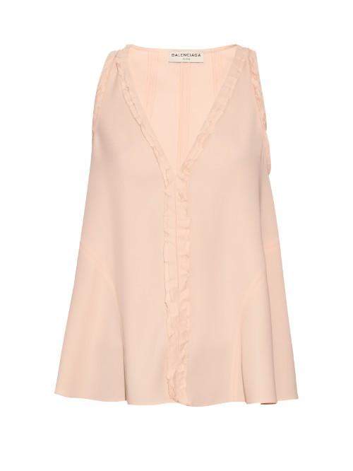 Balenciaga Ruffled Sleeveless Cady Top