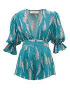 Matchesfashion.com Adriana Degreas - Aloe Print Silk Crepe Playsuit - Womens - Blue Print