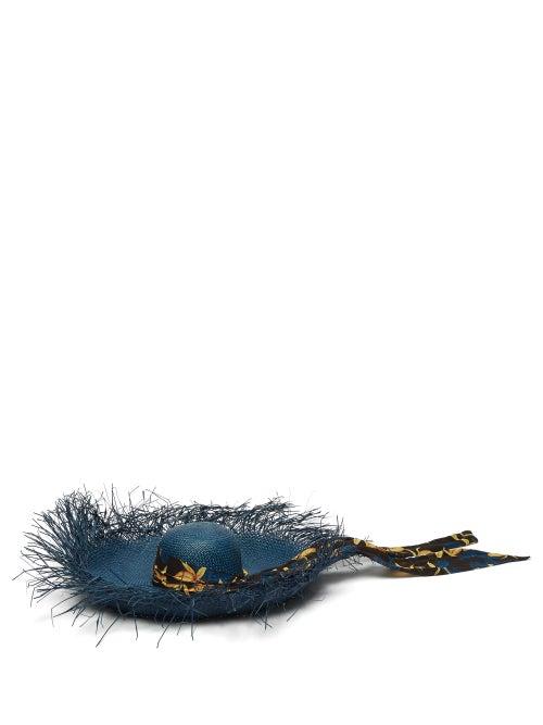 Matchesfashion.com Sensi Studio - Lady Ibiza Fringed Straw Hat - Womens - Navy