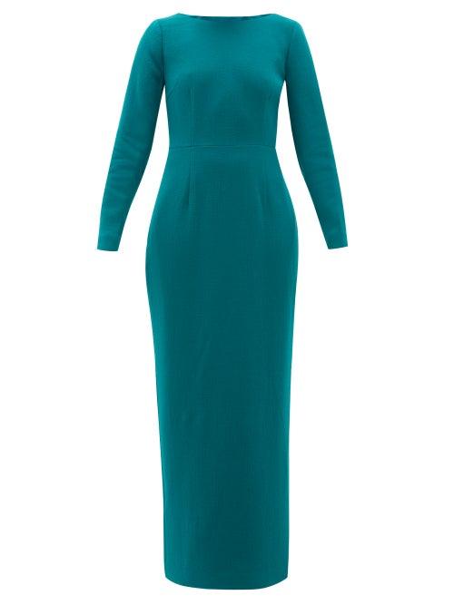 Matchesfashion.com Rebecca De Ravenel - Jamie Scoop Neck Wool Crepe Maxi Dress - Womens - Dark Green