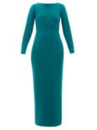 Matchesfashion.com Rebecca De Ravenel - Jamie Scoop Neck Wool Crepe Maxi Dress - Womens - Dark Green