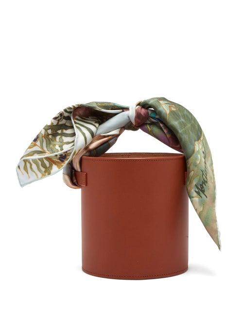 Matchesfashion.com Montunas - Isla Leather And Silk Scarf Bucket Bag - Womens - Tan