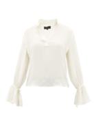 Matchesfashion.com Nili Lotan - Demi Trumpet-sleeve Silk-crepe Blouse - Womens - Ivory