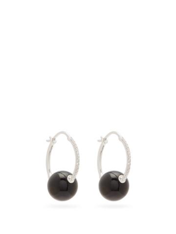Matchesfashion.com Raphaele Canot - Diamond, Onyx & 18kt White-gold Hoop Earrings - Womens - Black Multi