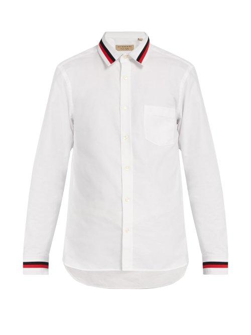 Matchesfashion.com Burberry - Burberry Stripe Trim Cotton Shirt - Mens - White