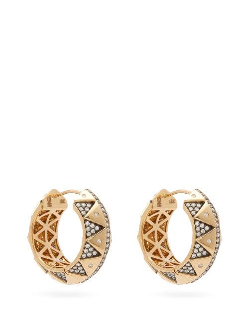 Matchesfashion.com Harwell Godfrey - Chubby Talisman Diamond & 18kt Gold Hoop Earrings - Womens - Black Gold