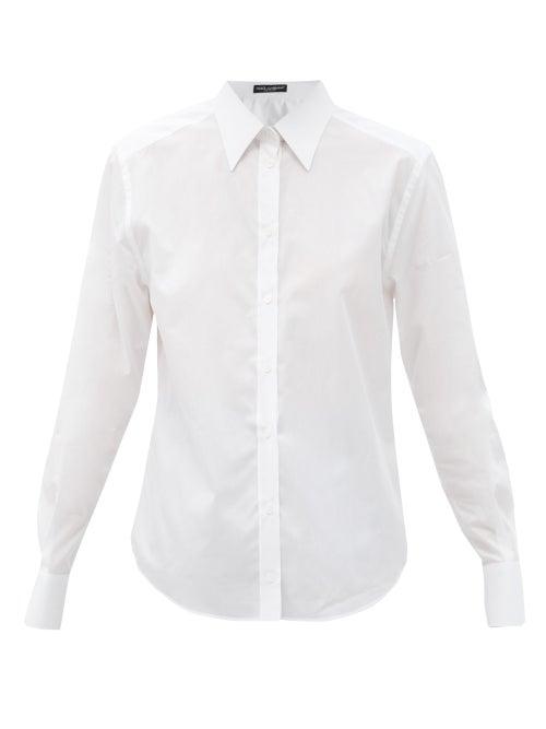 Matchesfashion.com Dolce & Gabbana - Box-pleat Cotton-poplin Shirt - Womens - White