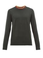 Matchesfashion.com Paul Smith - Artist Stripe-neck Merino Wool Sweater - Mens - Dark Grey