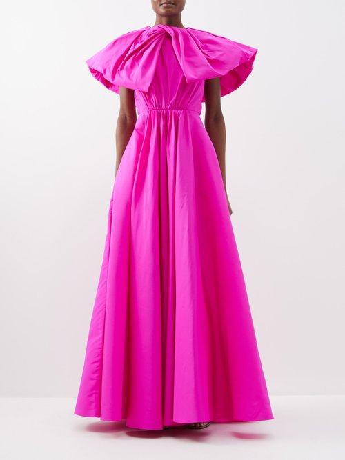 Jason Wu Collection - Detachable-collar Pleated Silk Gown - Womens - Bright Pink