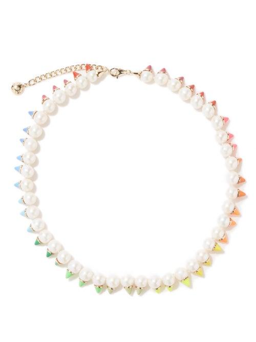 Fry Powers - Pearl & Enamel Studded 14kt Gold Necklace - Womens - Pearl