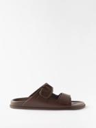 Valentino Garavani - V-logo Leather Slides - Mens - Brown