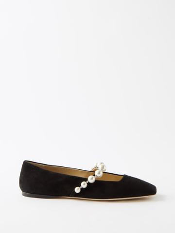 Jimmy Choo - Ade Faux Pearl-embellished Suede Ballet Flats - Womens - Black White
