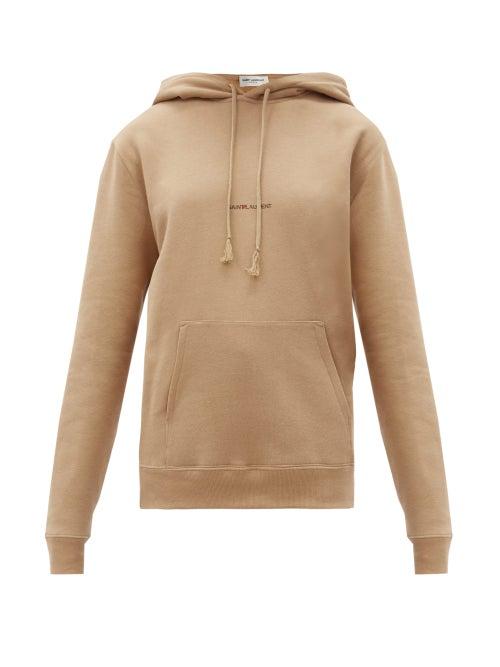 Matchesfashion.com Saint Laurent - Logo-print Cotton-jersey Hooded Sweatshirt - Womens - Camel