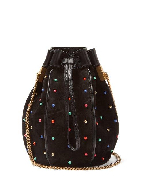 Matchesfashion.com Saint Laurent - Talitha Studded Suede Bucket Bag - Womens - Black Multi