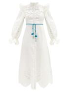 Matchesfashion.com Zimmermann - Carnaby Broderie-anglaise Linen Midi Dress - Womens - Ivory