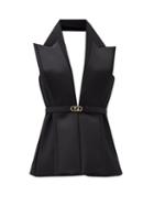 Fendi - Plunge-front Halterneck Grain De Poudre Waistcoat - Womens - Black