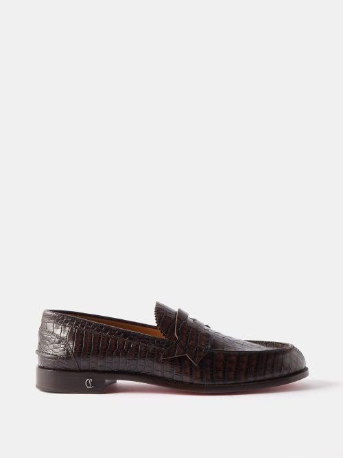 Christian Louboutin - No Penny Crocodile-effect Leathe Loafers - Mens - Brown