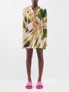 Louisa Ballou - Endgame-print Silk-blend Kaftan - Womens - Pink Green