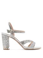 Matchesfashion.com Miu Miu - Glitter Embellished Open Toe Leather Sandals - Womens - Silver