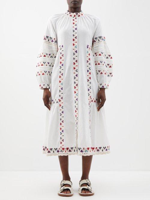 Sea - Alicia Embroidered Cotton-blend Shirt Dress - Womens - Ivory Multi