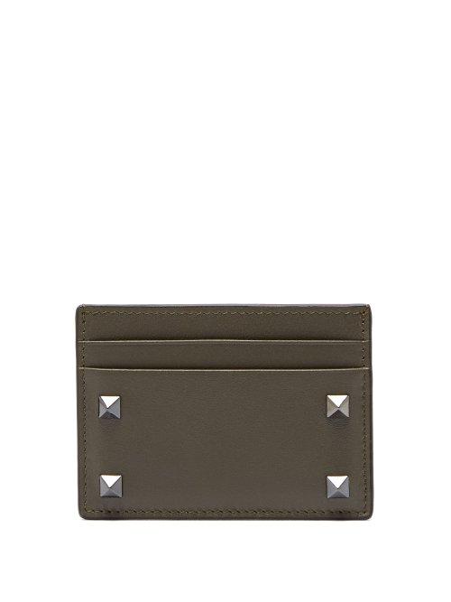 Matchesfashion.com Valentino - Rockstud Leather Cardholder - Mens - Green