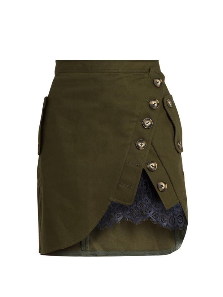 Self-portrait Utility Twill And Lace Mini Skirt