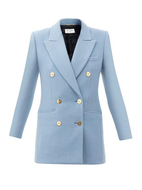 Matchesfashion.com Saint Laurent - Double-breasted Wool-blend Jacket - Womens - Light Blue