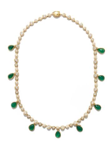 Octavia Elizabeth - Nesting Gem Diamond, Emerald & 18kt Gold Necklace - Womens - Green Gold