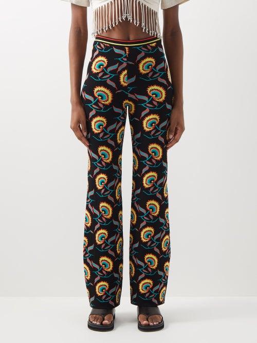 Paco Rabanne - Floral-jacquard Knitted Trousers - Womens - Black Floral