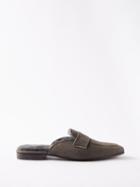 Bougeotte - Backless Shearling-lined Suede Penny Loafers - Mens - Grey