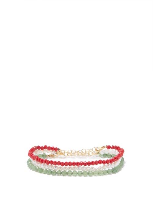 Hermina Athens - Set Of Three Pearl, Aventurine & Crystal Bracelets - Womens - Multi