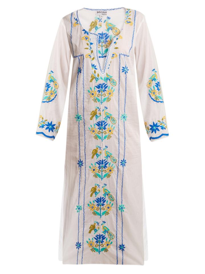 Juliet Dunn Floral-embroidered Cotton Kaftan