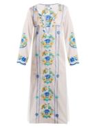 Juliet Dunn Floral-embroidered Cotton Kaftan