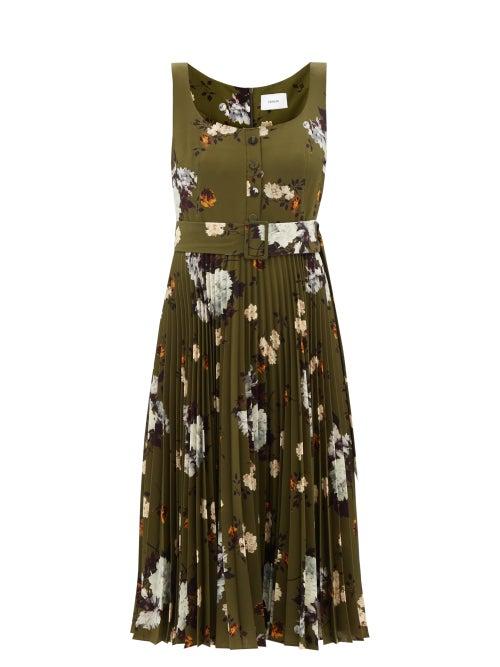 Erdem - Fran Floral-print Pleated Crepe Dress - Womens - Khaki