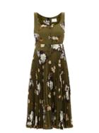 Erdem - Fran Floral-print Pleated Crepe Dress - Womens - Khaki